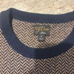 J. Crew Men's Blue and Brown Medium Cashmere Crewneck Sweater